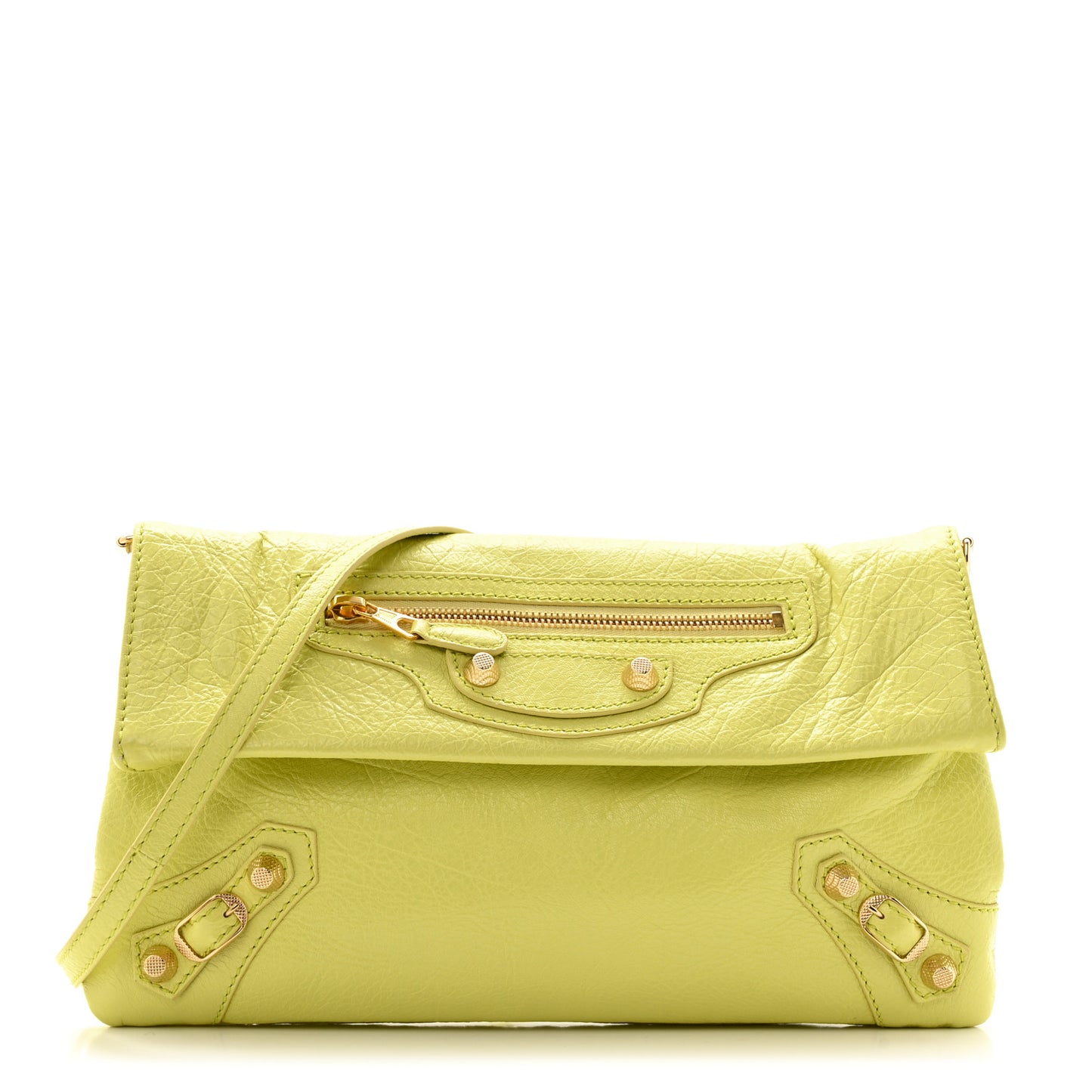 Agneau Giant 12 Gold Hardware Envelope Strap Clutch Jaune Citronnade