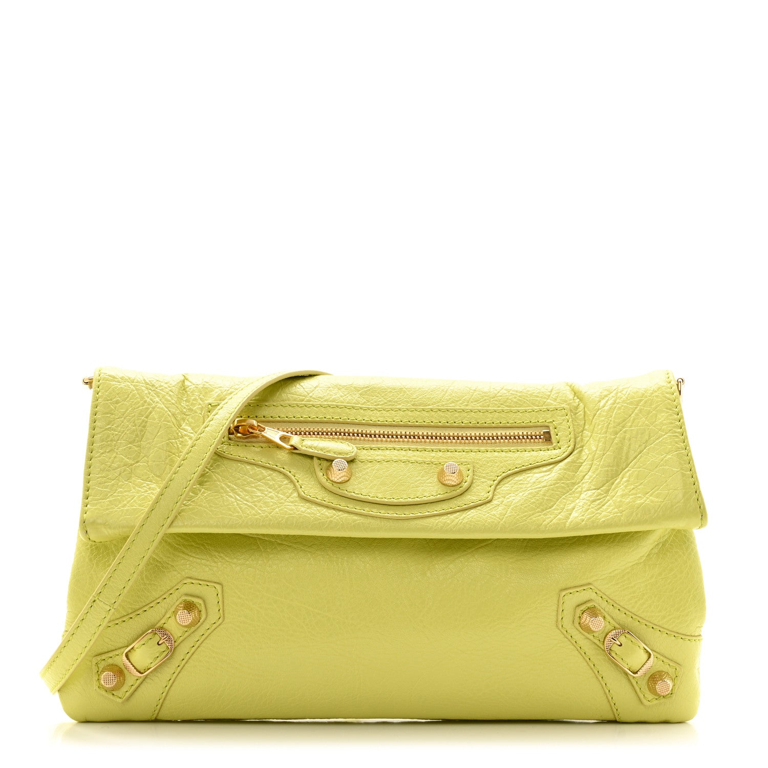 Balenciaga Agneau Giant 12 Gold Hardware Envelope Strap Clutch Jaune Citronnade 1 of 14