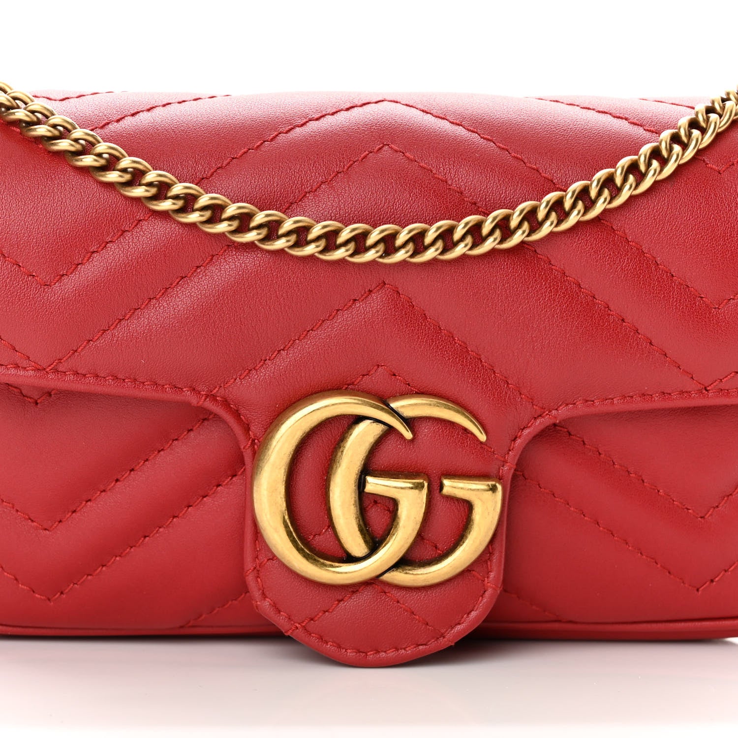 Gucci Calfskin Matelasse Super Mini GG Marmont Shoulder Bag Hibiscus Red 8 of 13