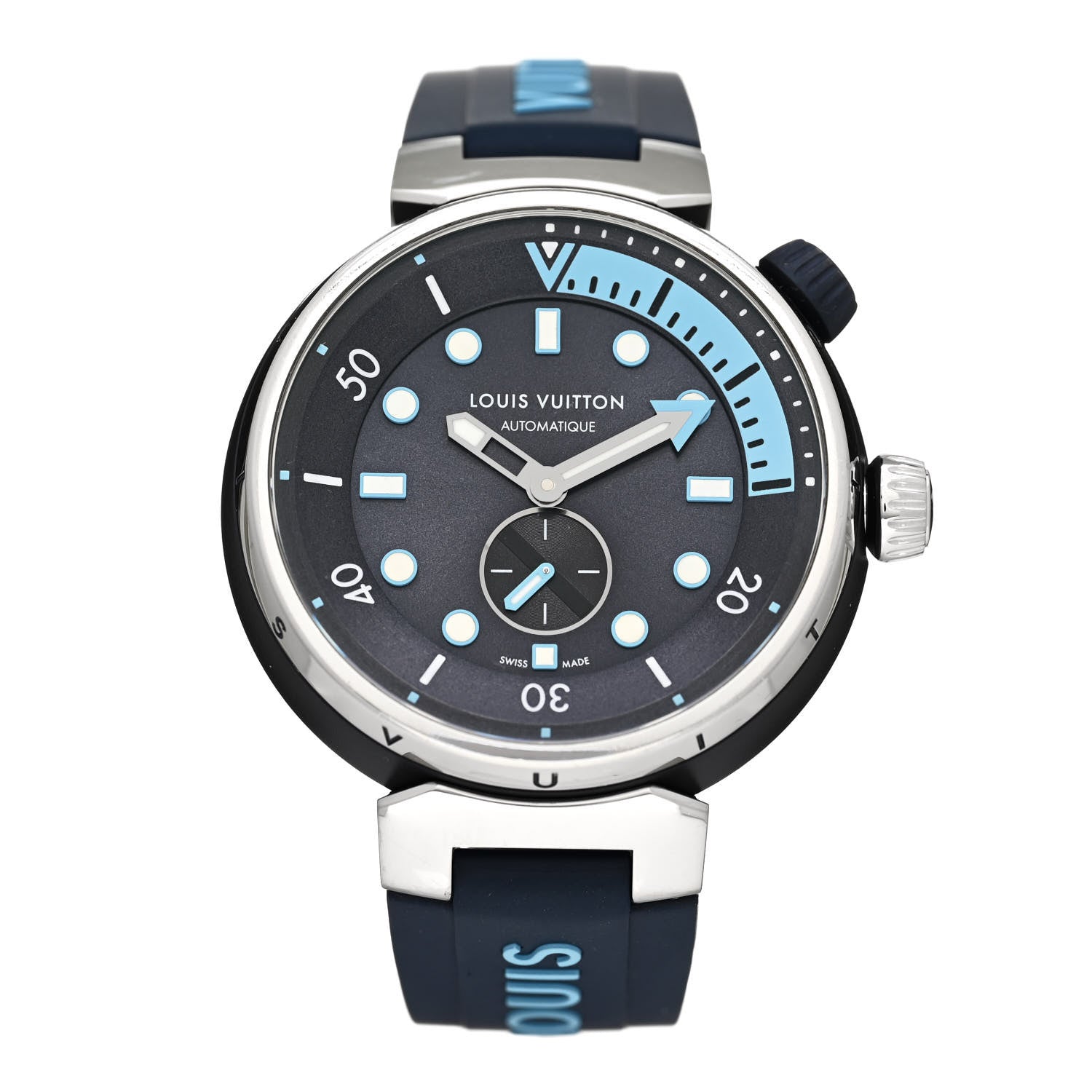 Louis Vuitton Stainless Steel Rubber 44mm Tambour Street Diver Automatic Watch Blue 1 of 5