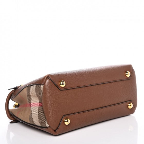 Grainy Calfskin House Check Small Banner Tote Tan