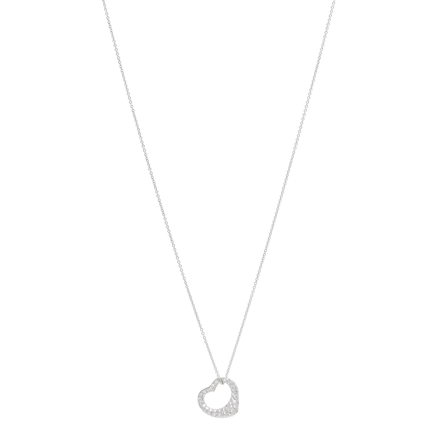 Platinum Diamond 16mm Elsa Peretti Open Heart Pave Pendant Necklace