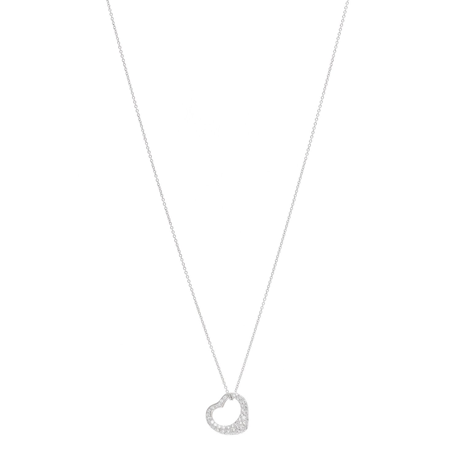 Tiffany Platinum Diamond 16mm Elsa Peretti Open Heart Pave Pendant Necklace 1 of 9