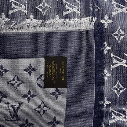 Louis Vuitton Wool Silk Monogram Denim Shawl Blue 3 of 3