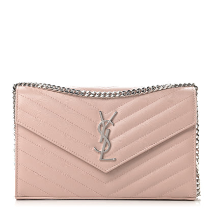 Saint Laurent Grain De Poudre Matelasse Chevron Monogram Chain Wallet Pale Pink 1 of 10
