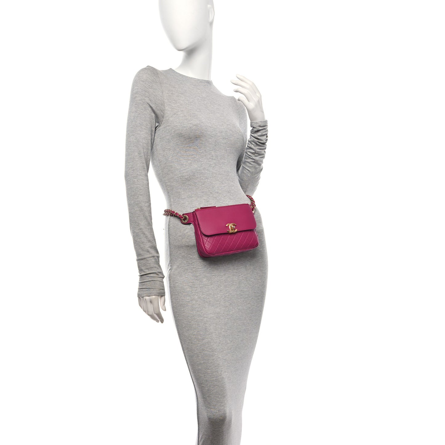 Calfskin Quilted Waist Bag With Coin Purse Fuchsia