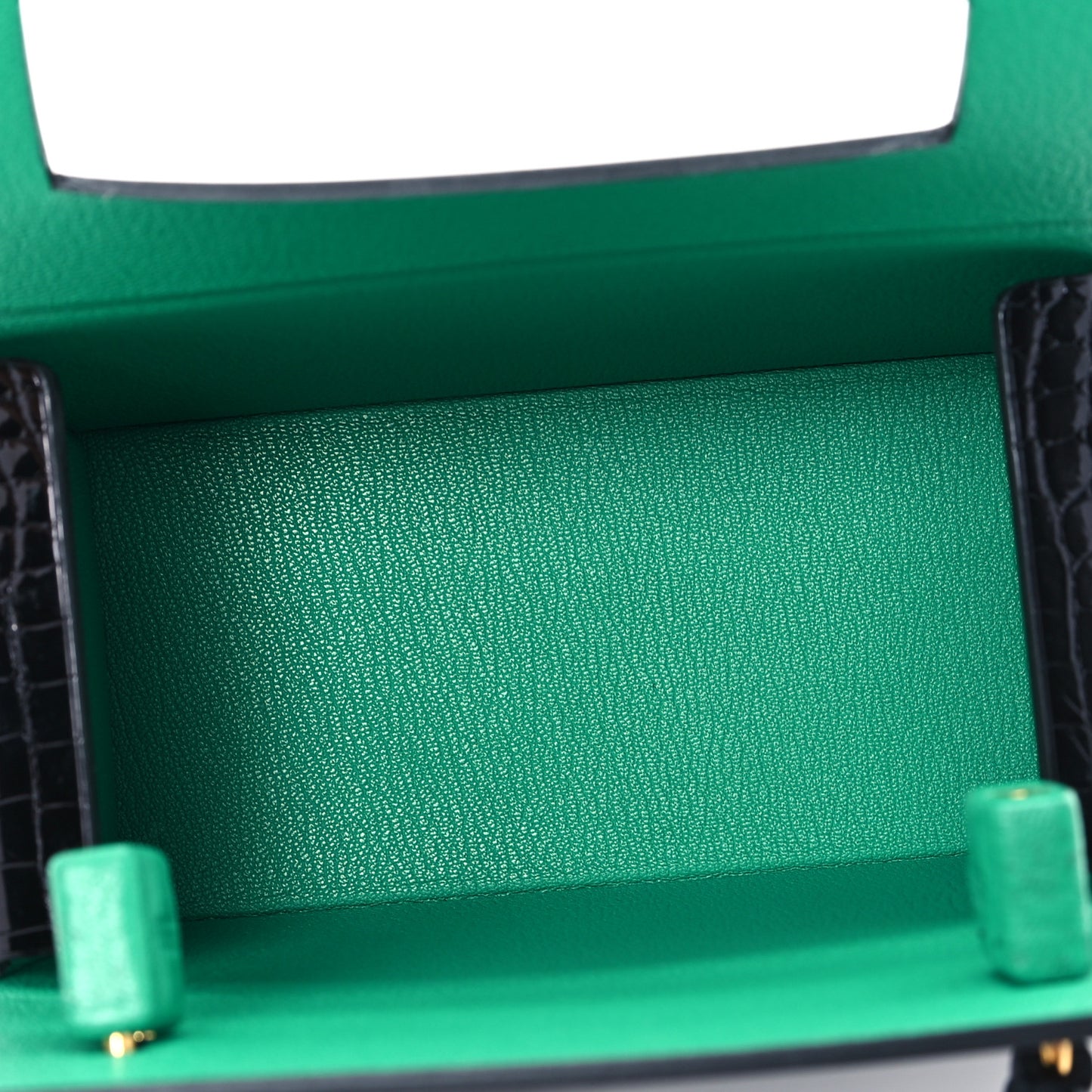 Vache Hunter Shiny Crocodile Petit H Box Bag Caban Black Menthe