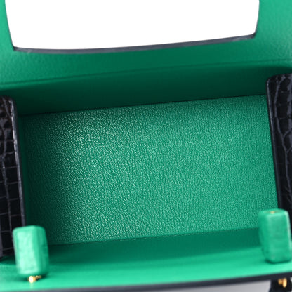 Hermes Vache Hunter Shiny Crocodile Petit H Box Bag Caban Black Menthe 5 of 10