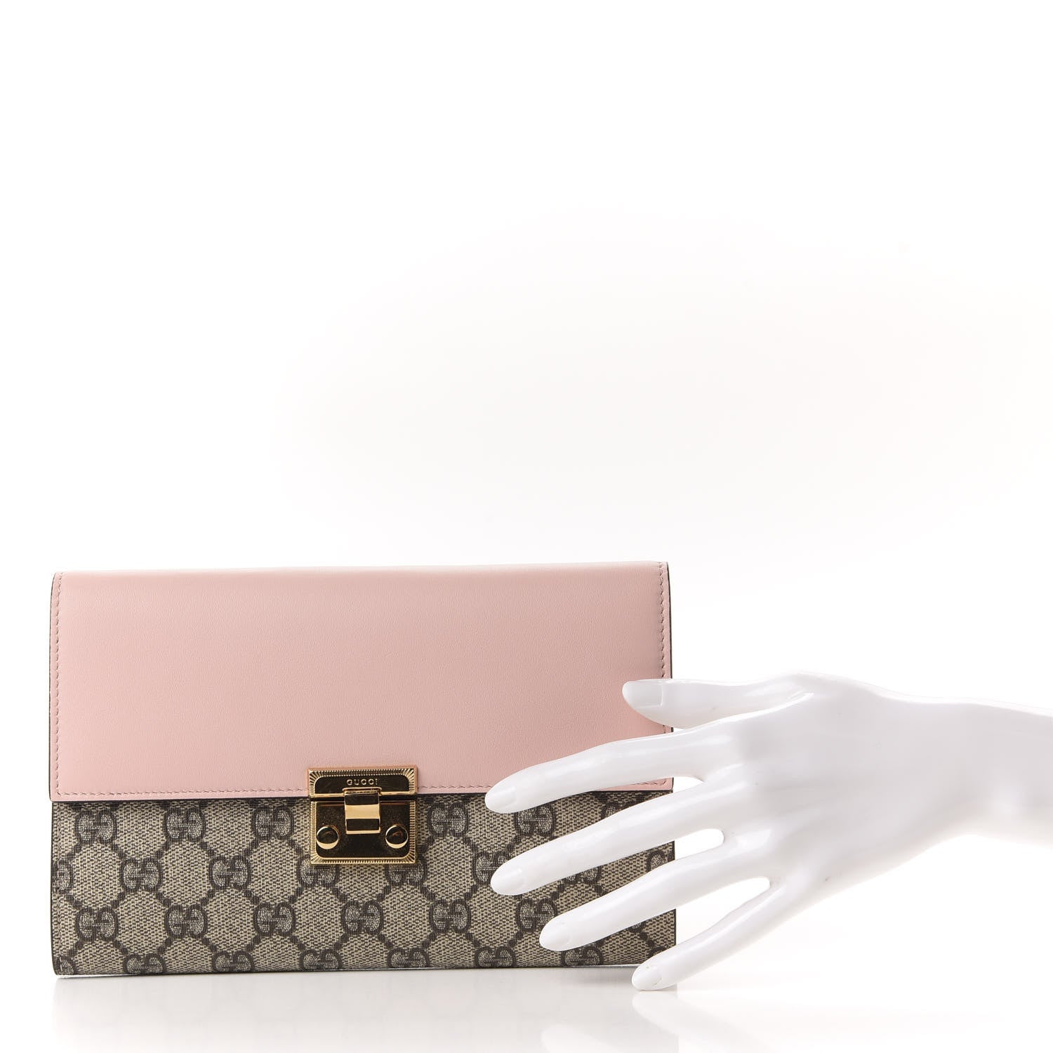 Gucci GG Supreme Monogram Calfskin Padlock Clutch Beige Perfect Pink 2 of 8