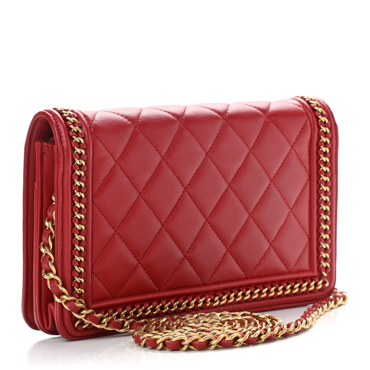 Chanel Calfskin Quilted Chain Around Boy Wallet On Chain WOC Red 3 of 9