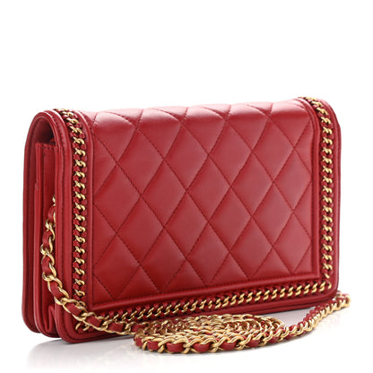 Chanel Calfskin Quilted Chain Around Boy Wallet On Chain WOC Red 3 of 9