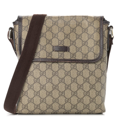Gucci GG Supreme Monogram Selleria Calfskin Small Flap Messenger Bag Beige Ebony Cocoa Dark Chocolate 1 of 13