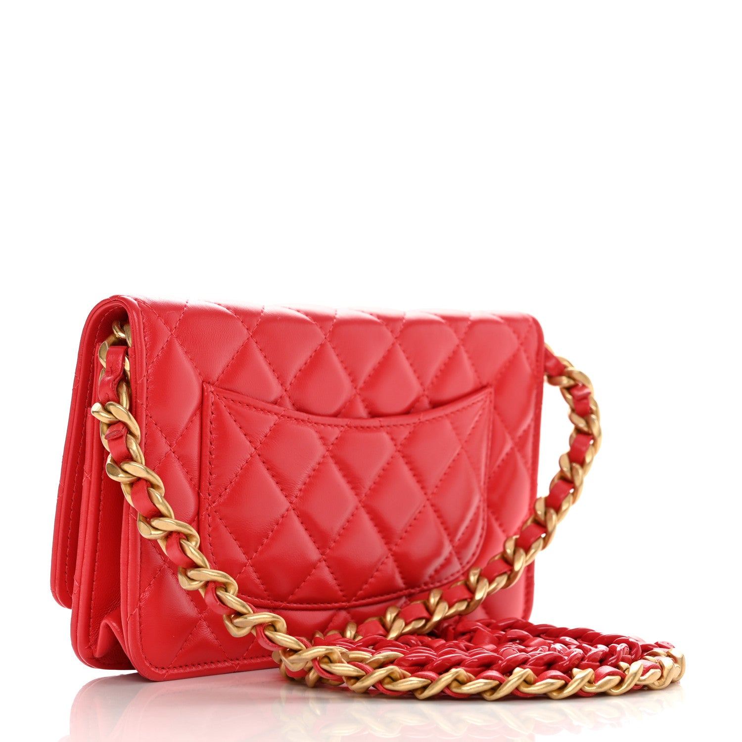 Chanel Lambskin Resin Quilted Wallet On Chain WOC Red 3 of 12