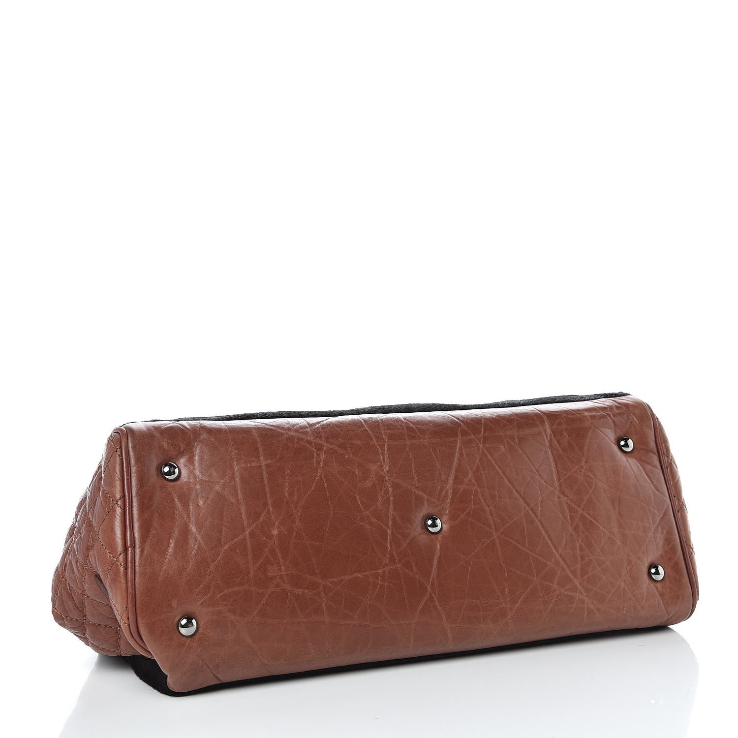Chanel Aged Calfskin Pony Hair Quilted Miss Pony Bowler Brown 4 of 14