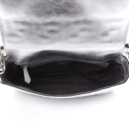 Fendi Vitello Catalan Mirror FF 1974 Embossed Baguette Argento 5 of 9