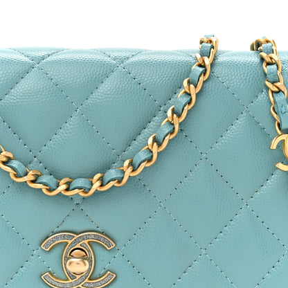 Chanel Caviar Quilted Glitter CC Roller Skate Wallet on Chain WOC Light Blue 9 of 14
