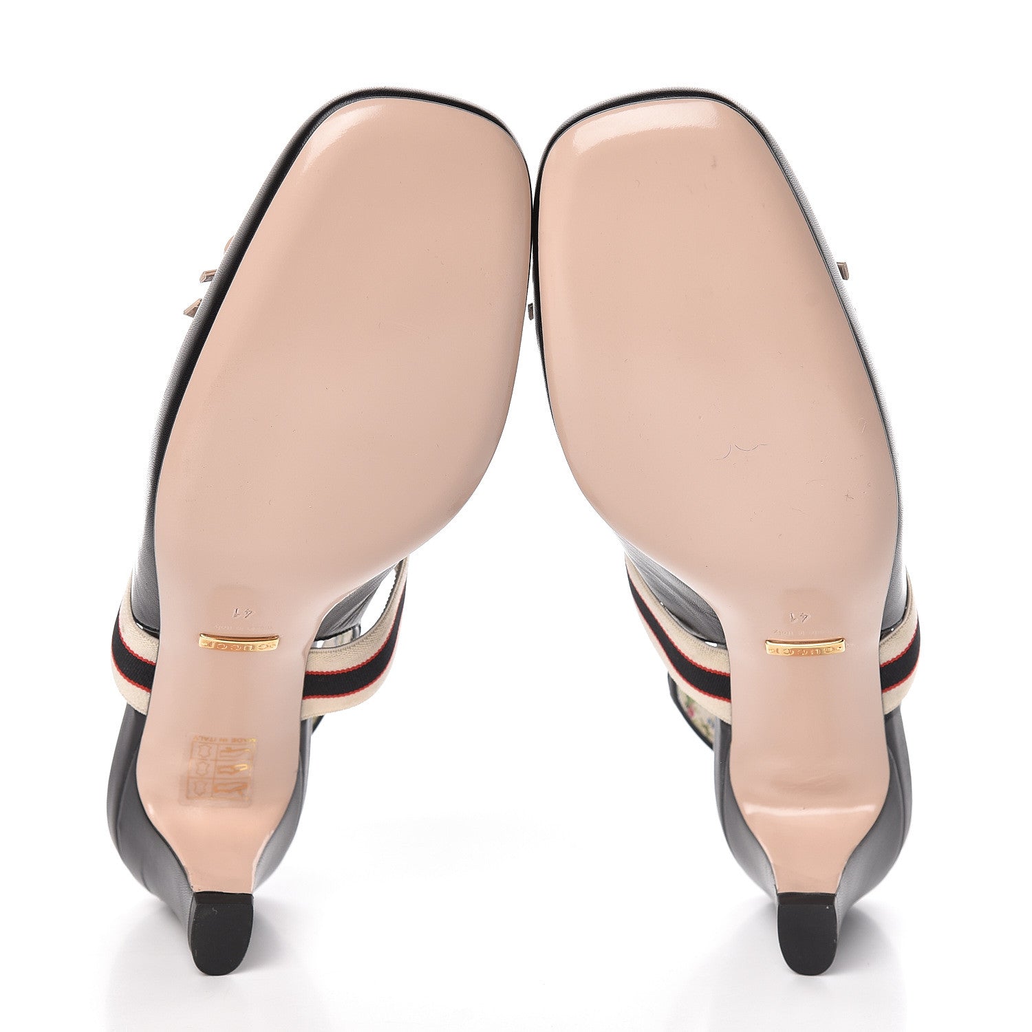Gucci Malaga Kid Bow Ace Stripe Mid Heel Slingback Pumps 41 Black 5 of 10