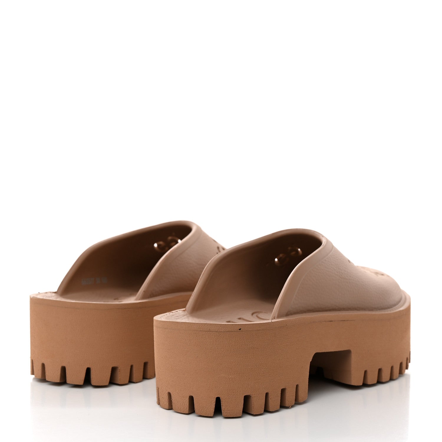 Gucci Rubber GG Monogram Perforated Elea Platform 55mm Lug Sole Sandals 38 Vintage Camel 4 of 9