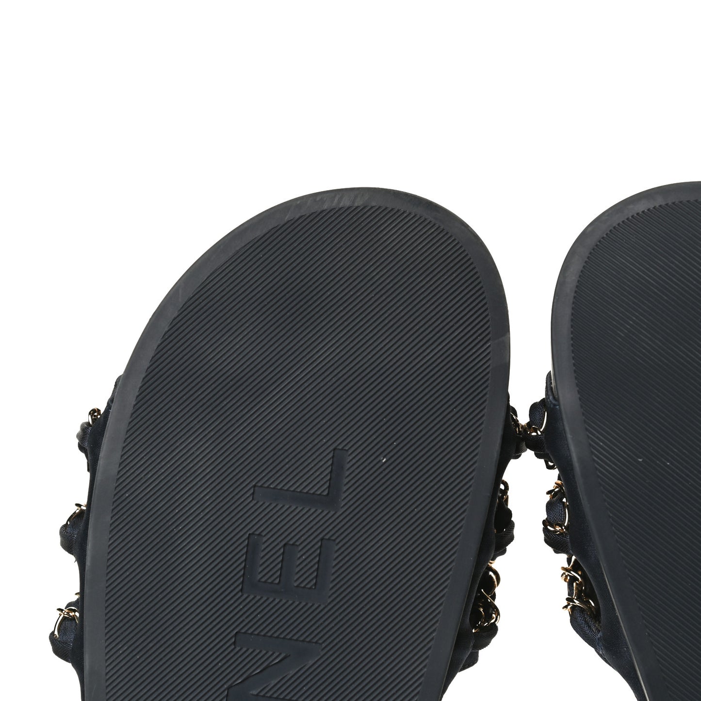 Satin Canvas Chain Slides Sandals Flats 40 Marine