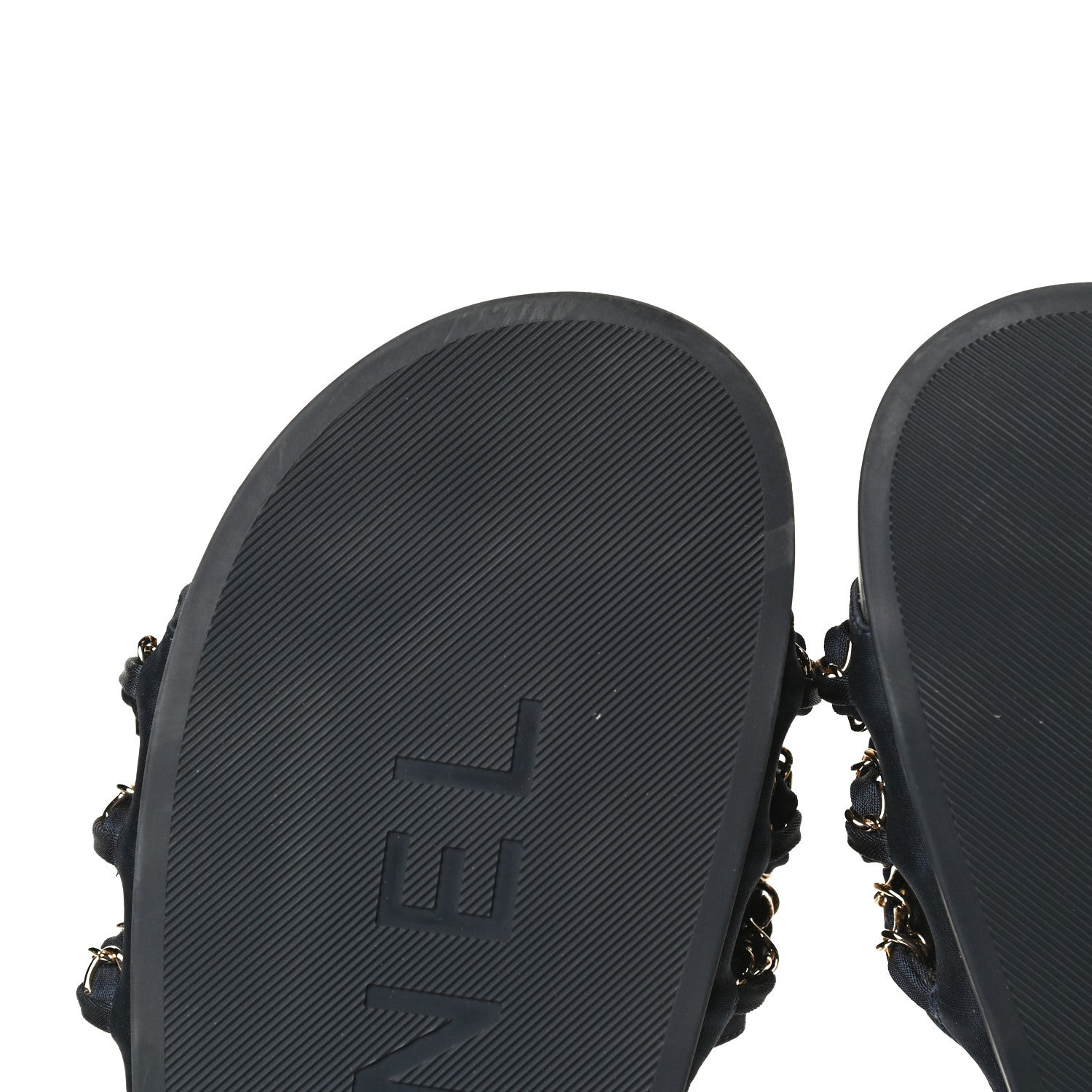 Chanel Satin Canvas Chain Slides Sandals Flats 40 Marine 9 of 13