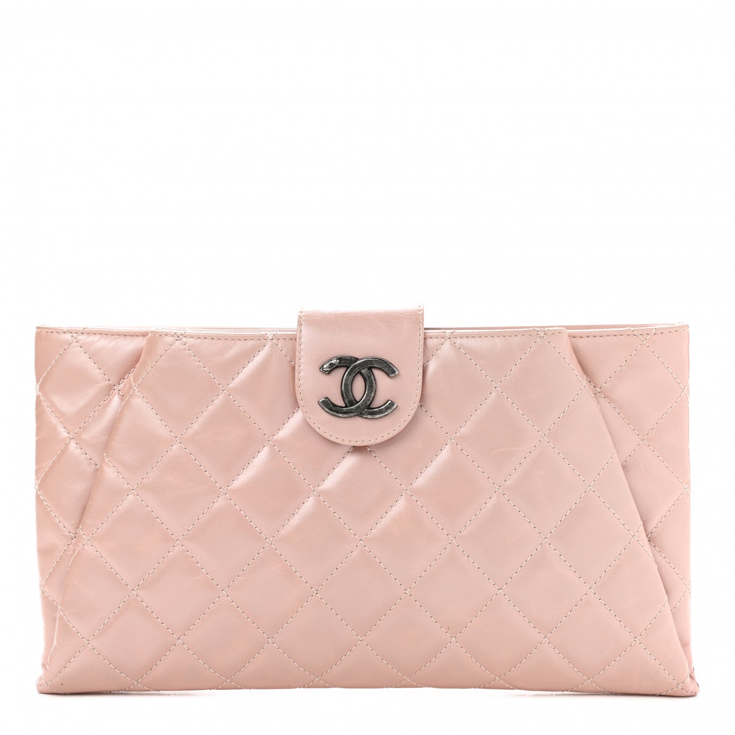 Chanel Glazed Calfskin Quilted Coco Pleats Clutch Light Pink 1 of 10