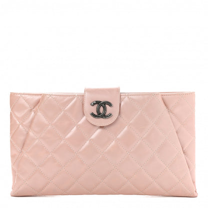 Chanel Glazed Calfskin Quilted Coco Pleats Clutch Light Pink 1 of 10