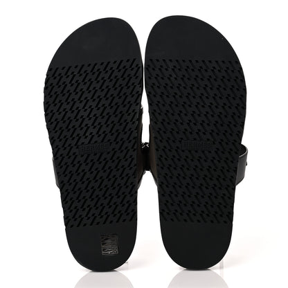 Hermes Canvas Calfskin Mens Chypre Sandals 44 Kaki Black 5 of 8