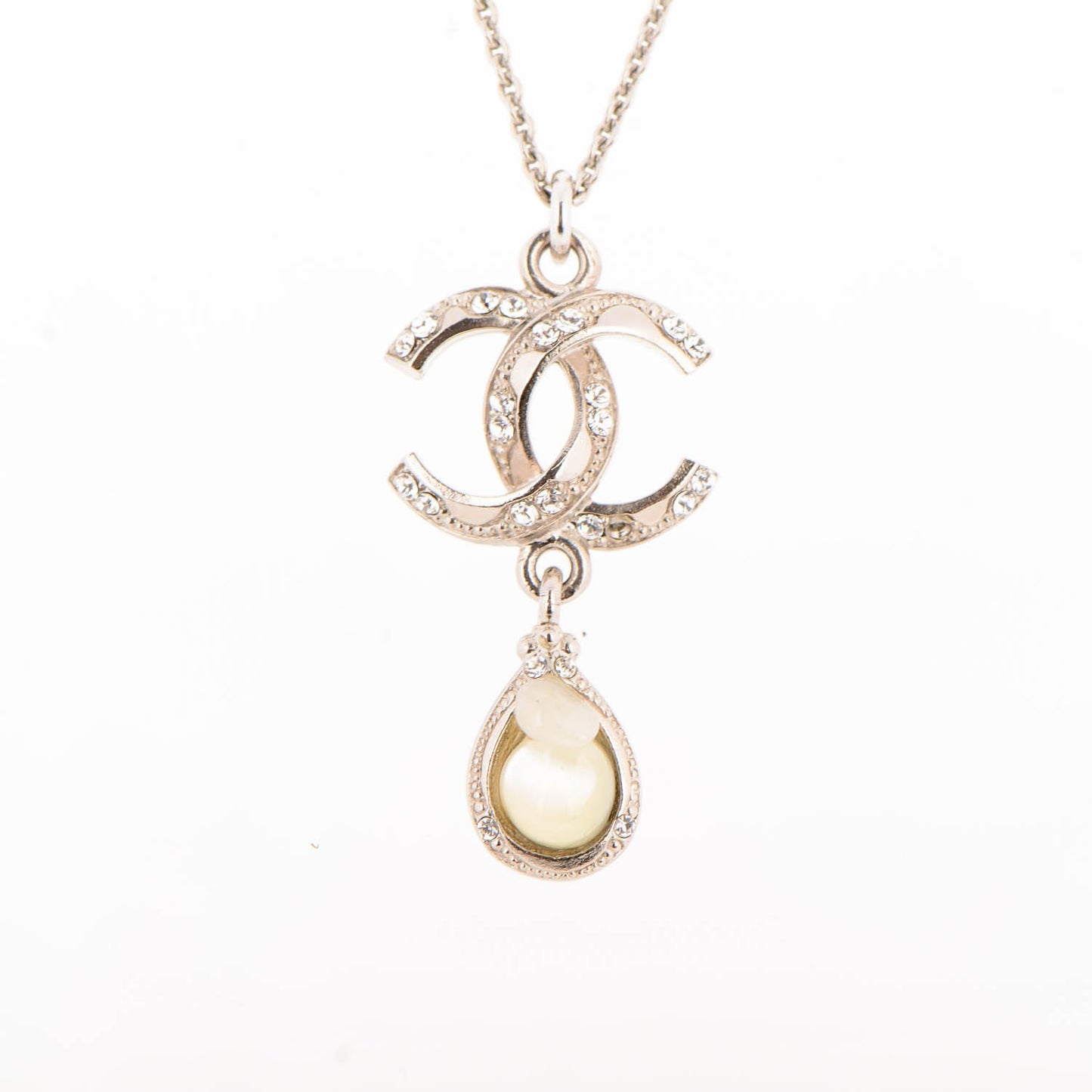 Crystal CC Drop Necklace Silver