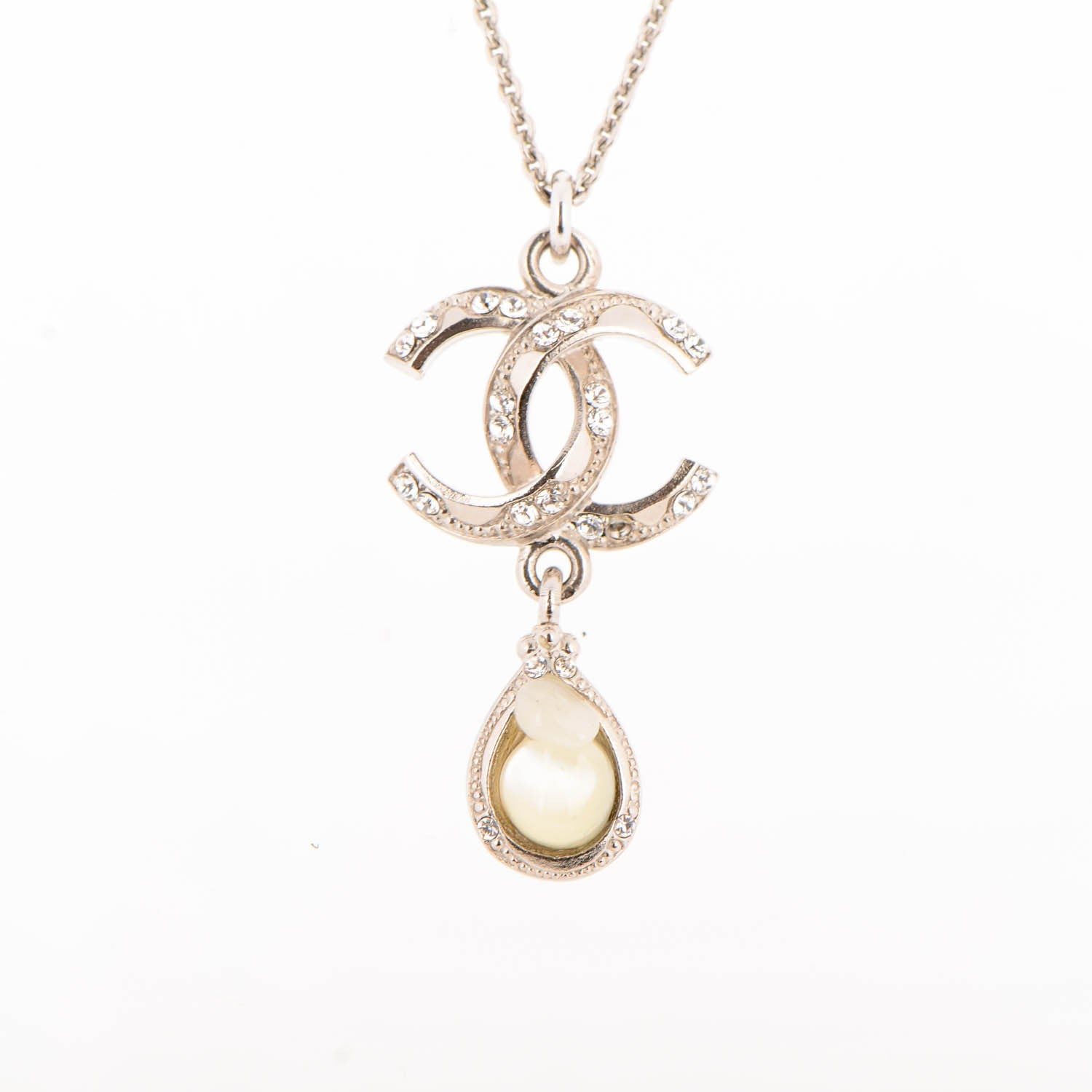 Chanel Crystal CC Drop Necklace Silver 3 of 5