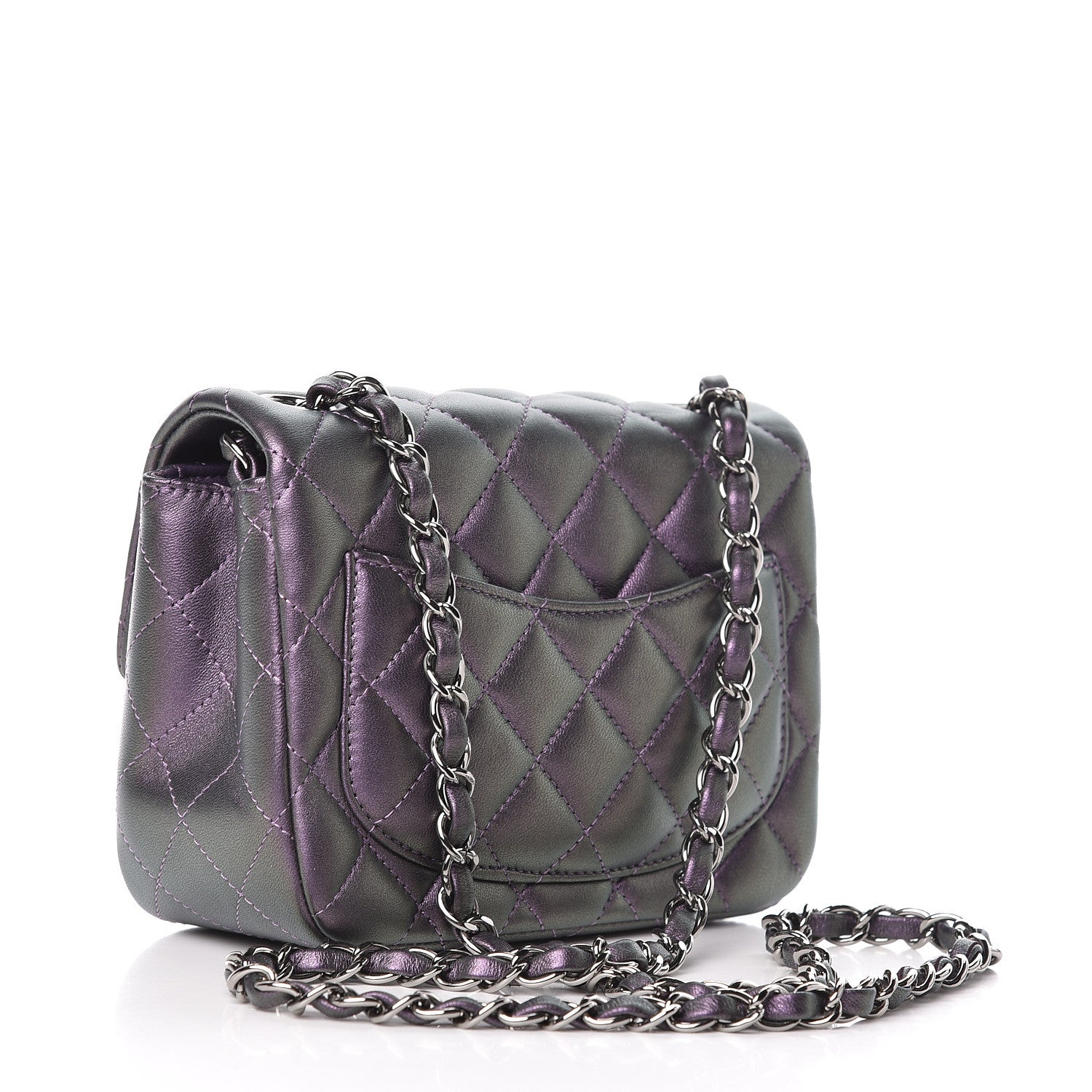 Chanel Iridescent Lambskin Quilted Mini Square Flap Dark Purple 3 of 11