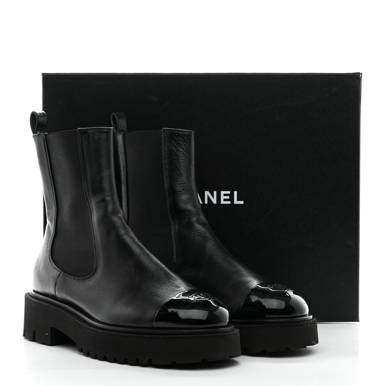 Chanel Crumpled Calfskin Patent Cap Toe Short Boots 41 Black 12 of 12
