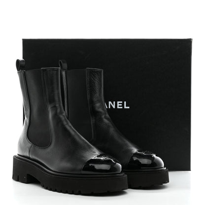 Chanel Crumpled Calfskin Patent Cap Toe Short Boots 41 Black 12 of 12