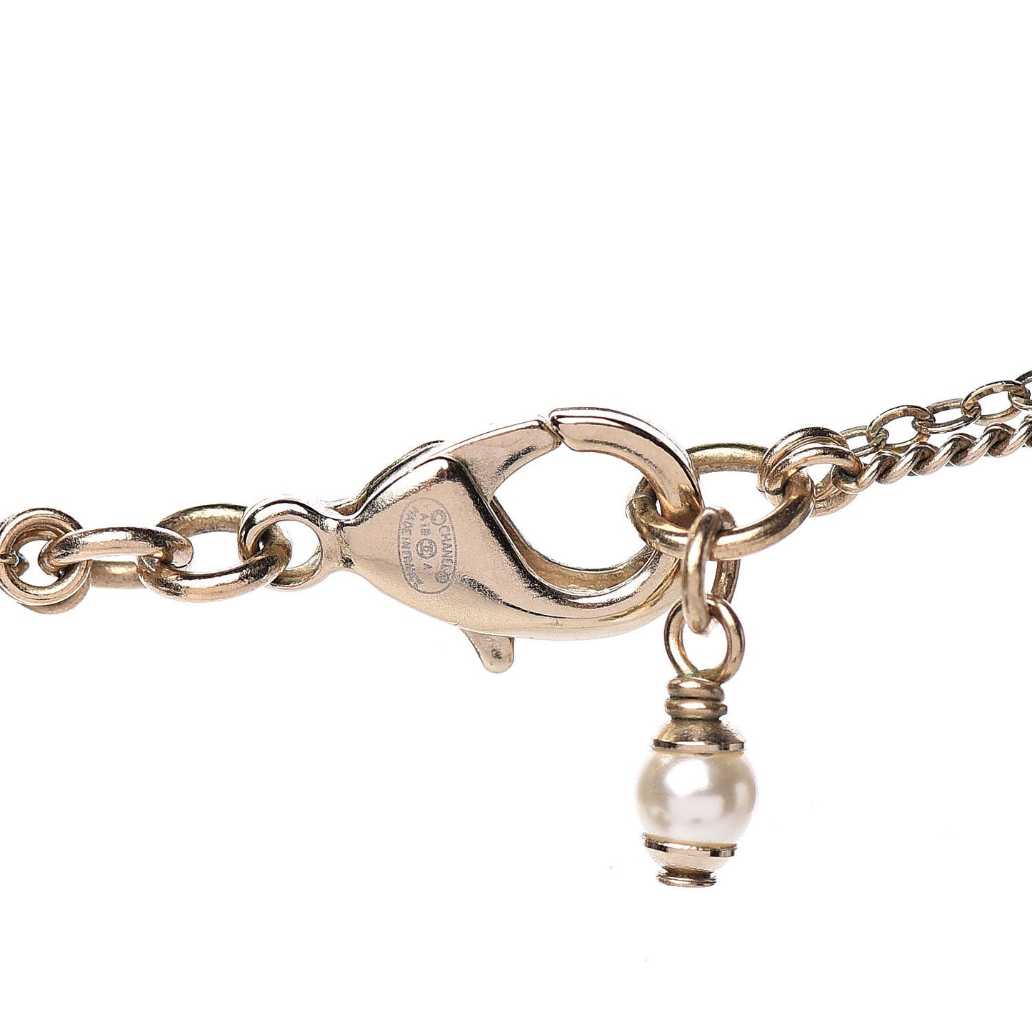 Pearl Crystal CC Drop Necklace Gold