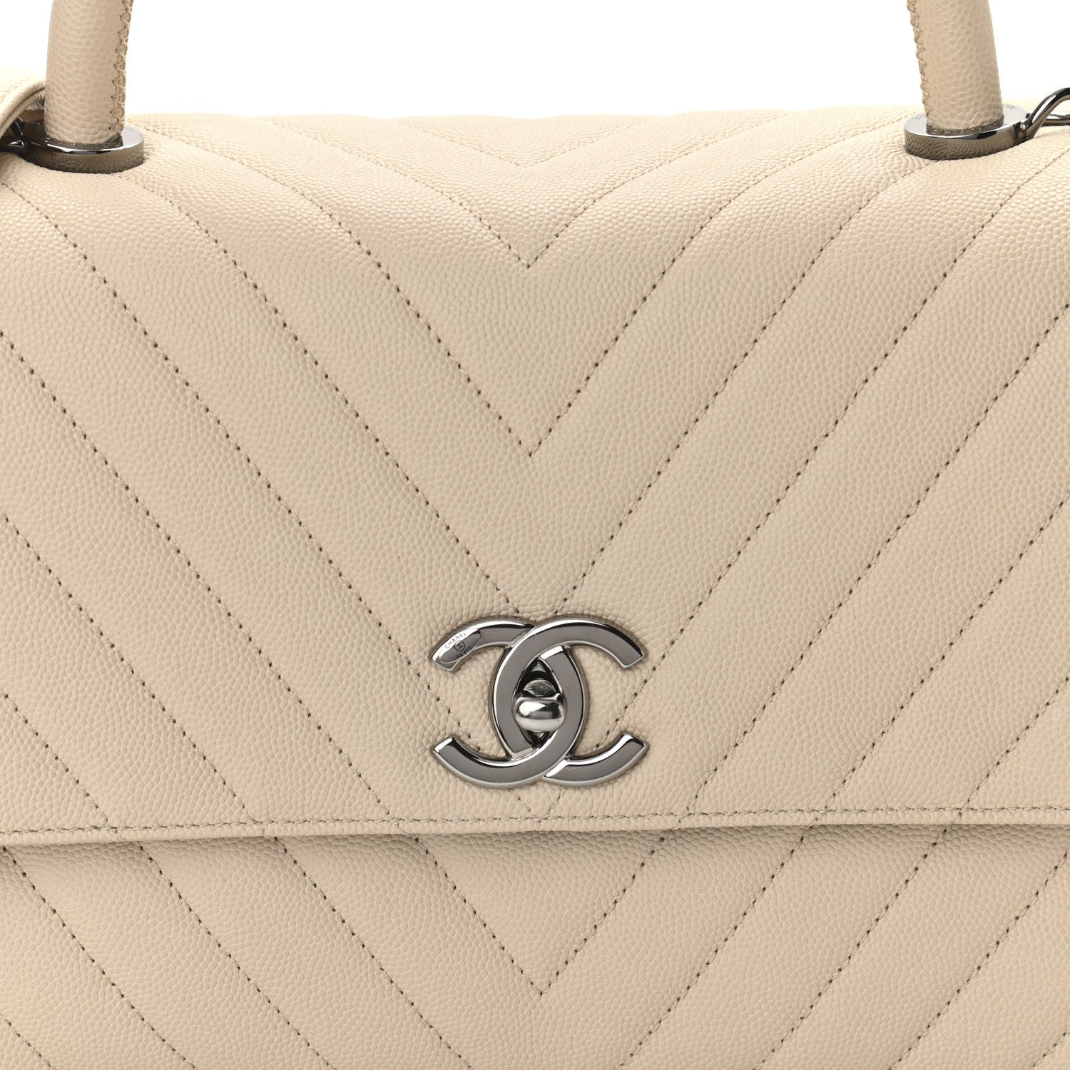 Chanel Caviar Chevron Quilted Small Coco Handle Flap Beige 8 of 13