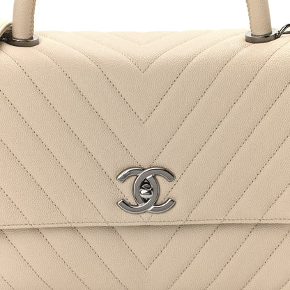 Chanel Caviar Chevron Quilted Small Coco Handle Flap Beige 8 of 13
