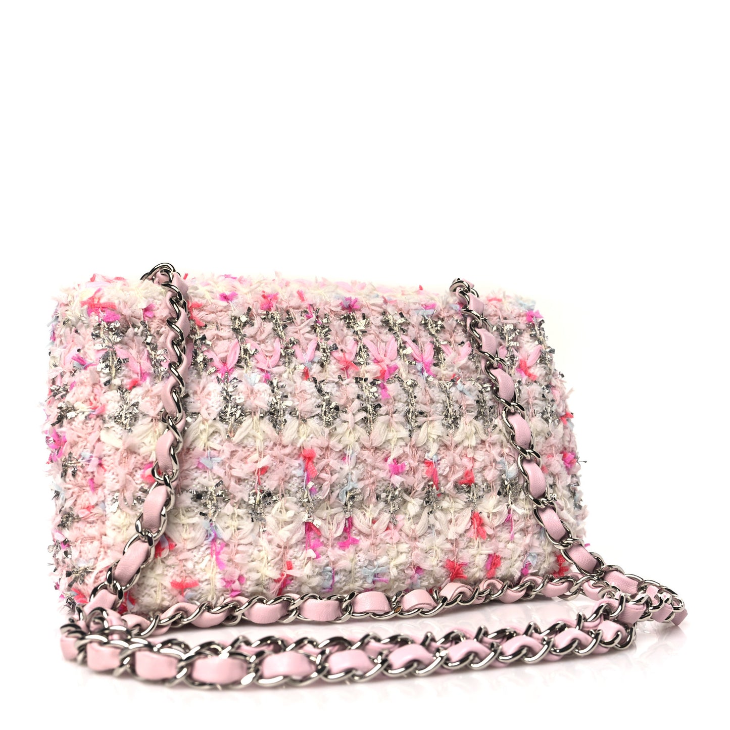 Tweed Quilted Mini Rectangular Flap Light Pink Silver Blue