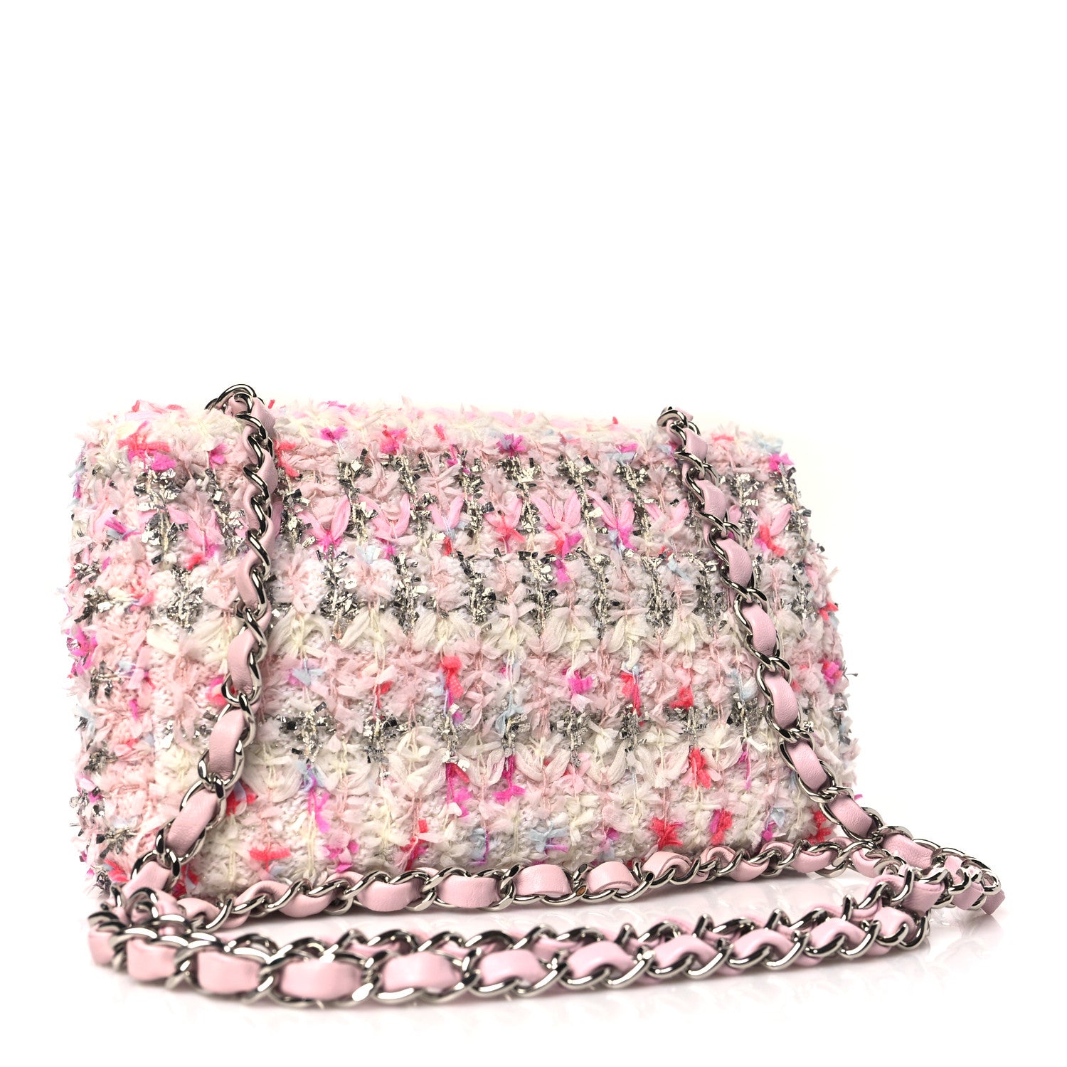 Chanel Tweed Quilted Mini Rectangular Flap Light Pink Silver Blue 3 of 10