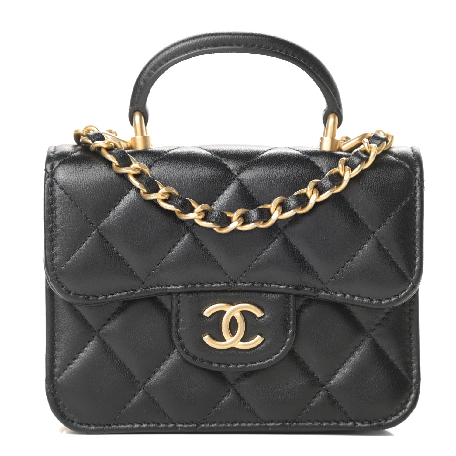 Chanel Lambskin Quilted Top Handle Flap Coin Purse With Chain Black 1 of 12