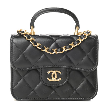 Chanel Lambskin Quilted Top Handle Flap Coin Purse With Chain Black 1 of 12
