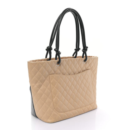 Chanel Calfskin Quilted Large Cambon Tote Beige Black 3 of 9