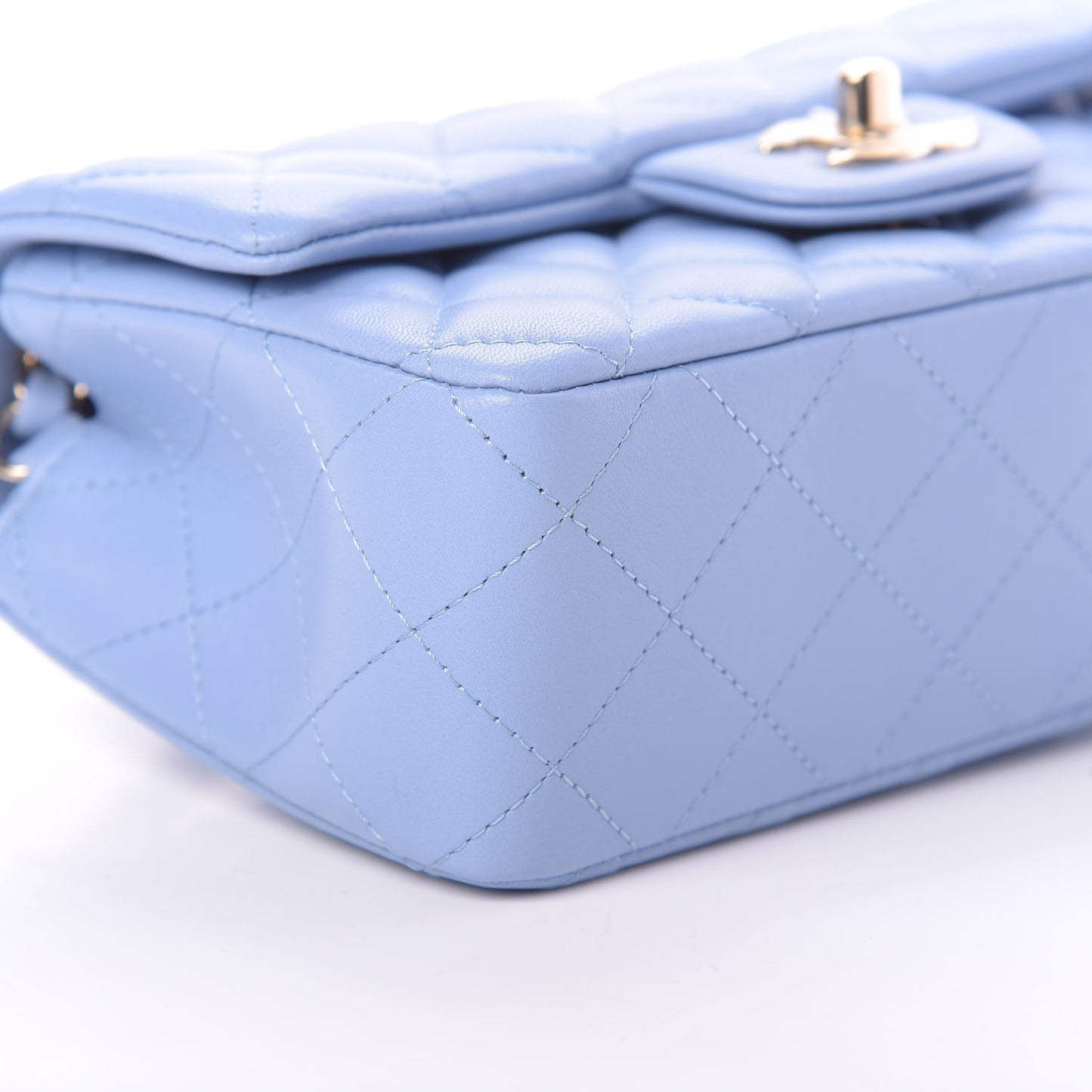 Lambskin Quilted Mini Rectangular Flap Light Blue