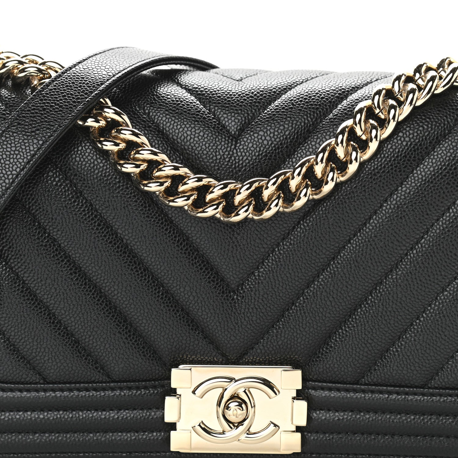 Chanel Caviar Chevron Quilted Medium Boy Flap Black 8 of 11