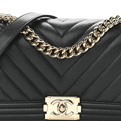 Chanel Caviar Chevron Quilted Medium Boy Flap Black 8 of 11