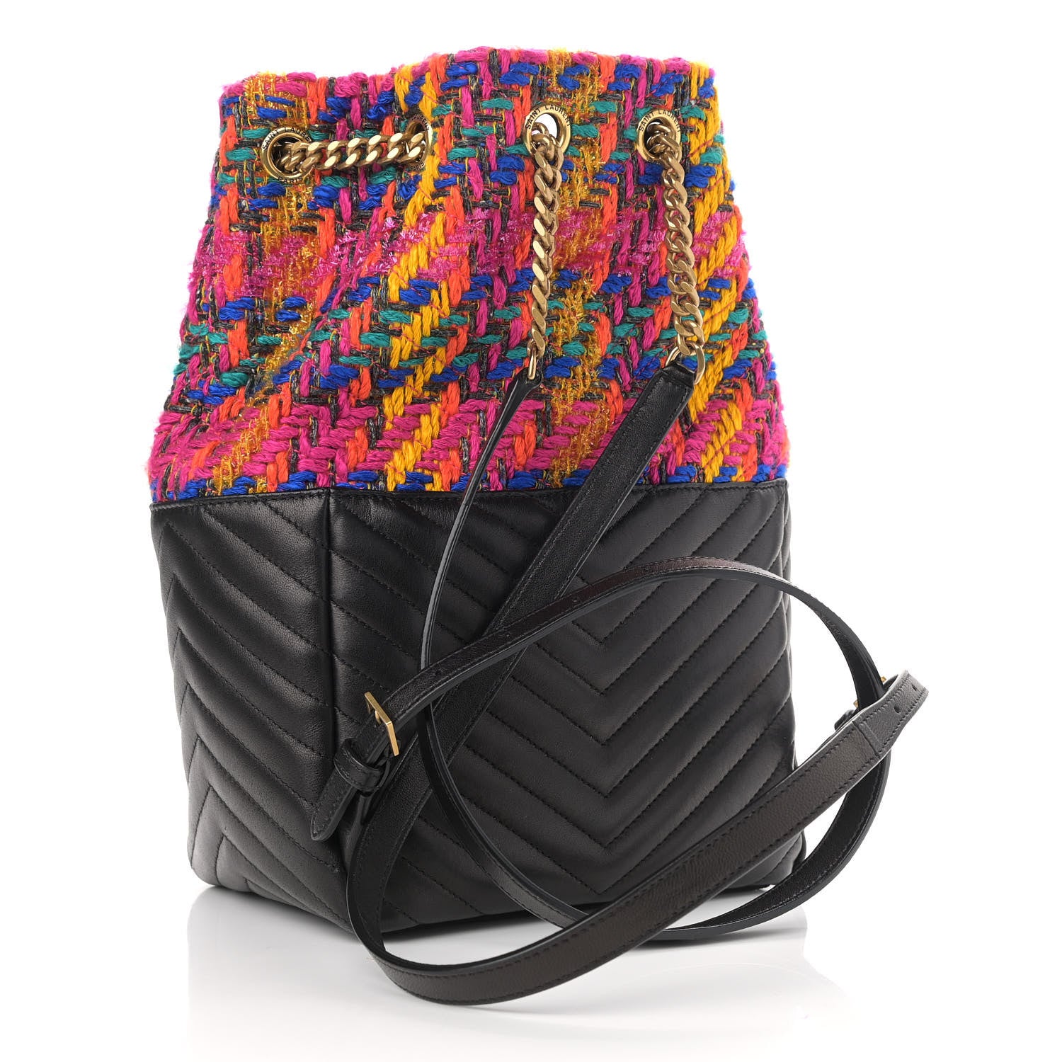 Saint Laurent Tweed Lambskin Matelasse Monogram Joe Backpack Black Rosso Multicolor 3 of 10
