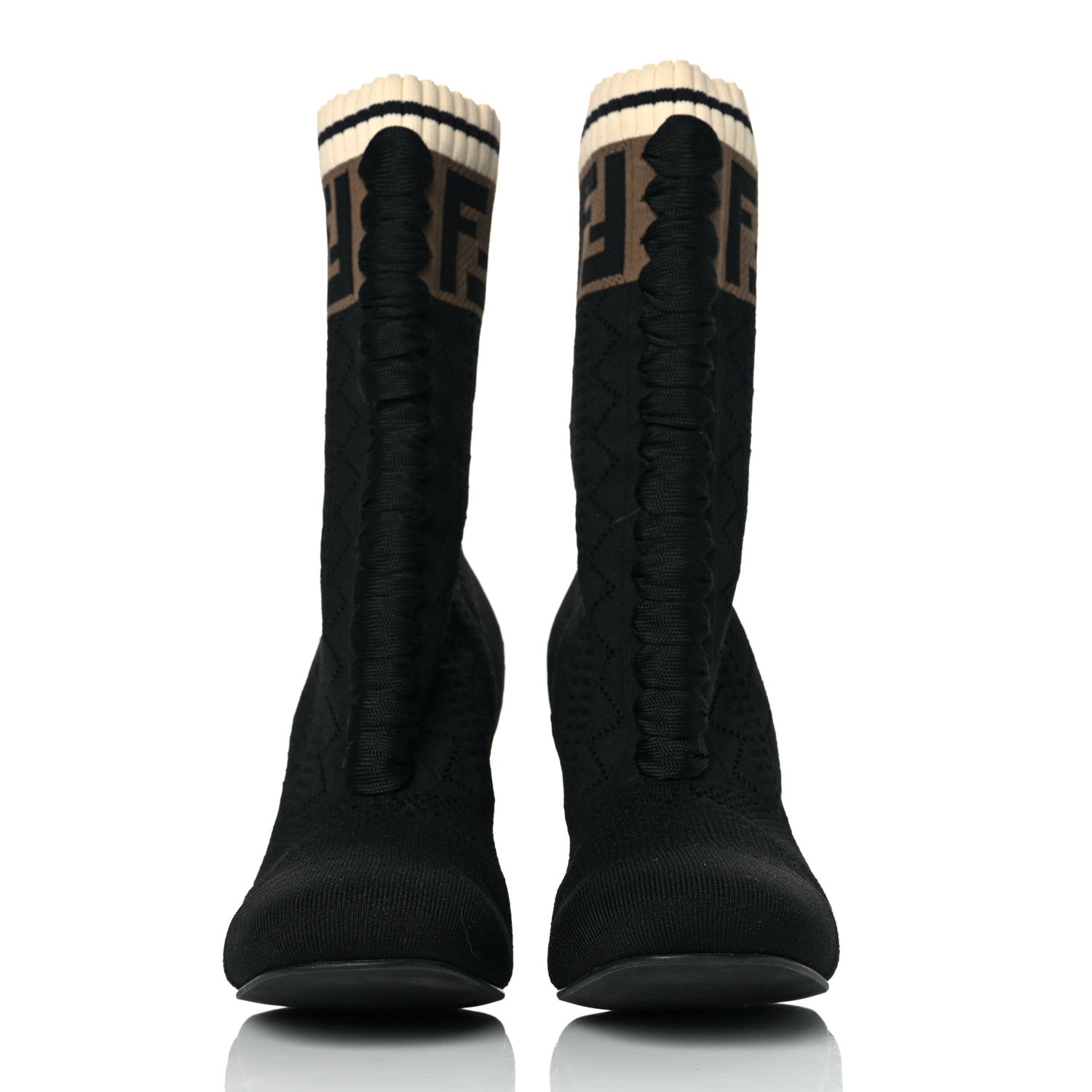 Fendi Stretch Fabric FF Reloaded Openwork Rockoko Sock Boots 36.5 Black Tobacco Marino 2 of 7