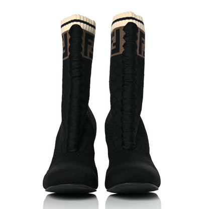 Fendi Stretch Fabric FF Reloaded Openwork Rockoko Sock Boots 36.5 Black Tobacco Marino 2 of 7