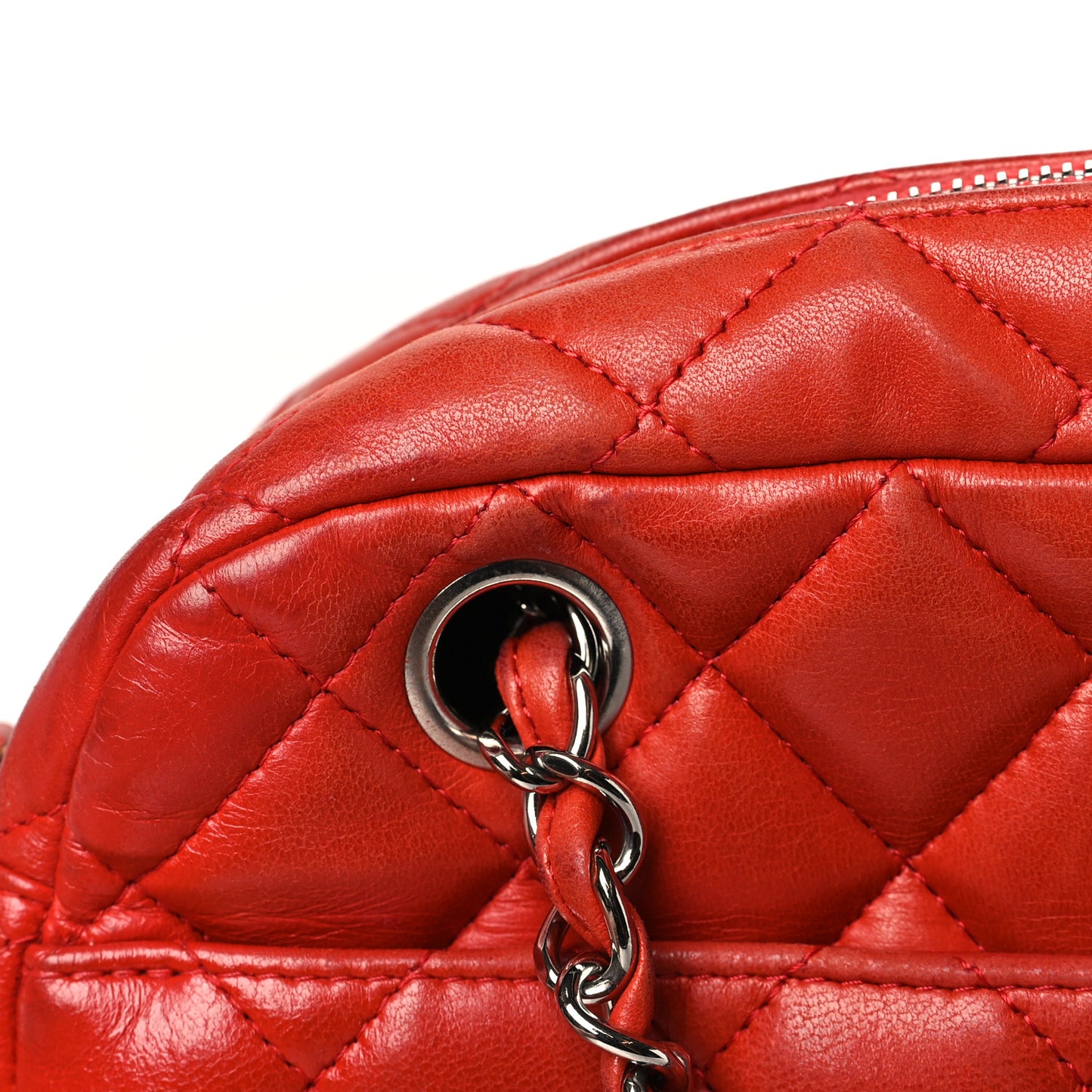 Lambskin Quilted Camera Case Red