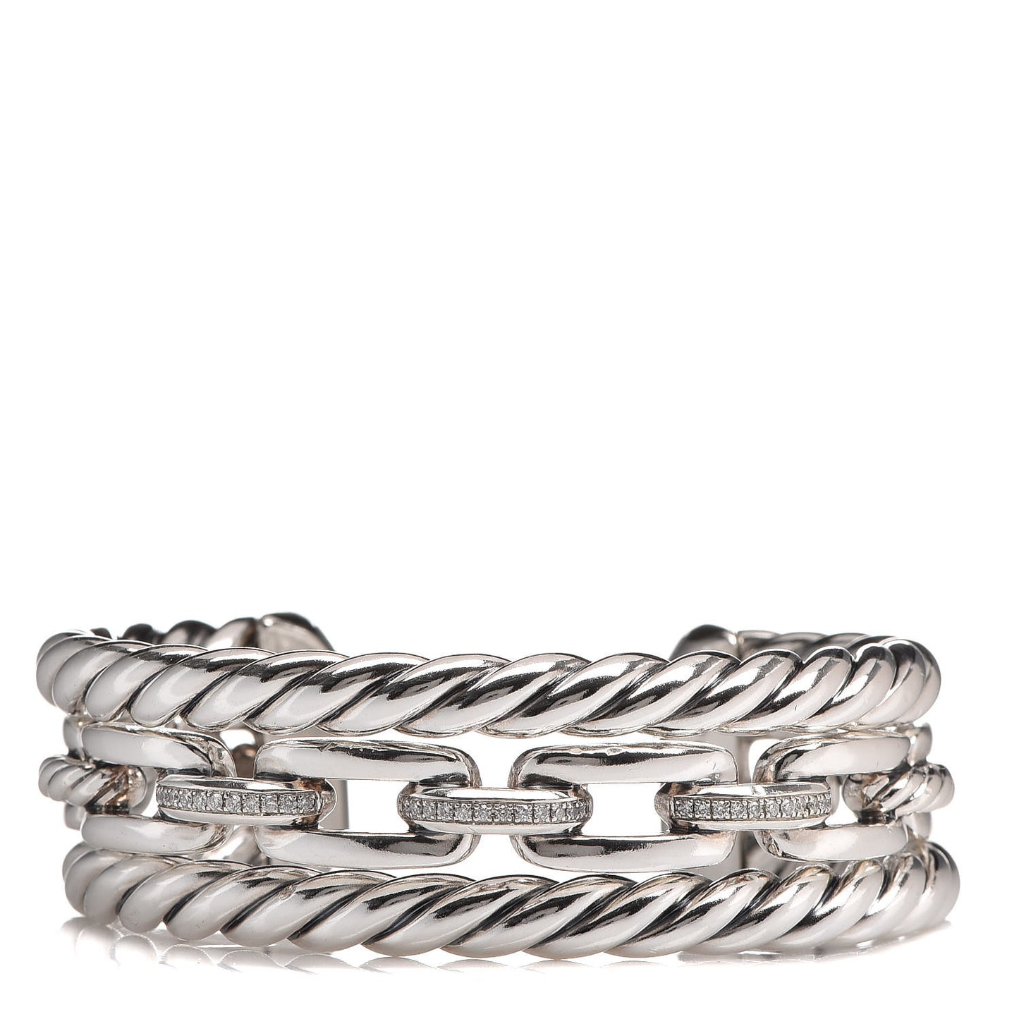 Sterling Silver Diamond Wellesley Link Three-Row Cuff Bracelet