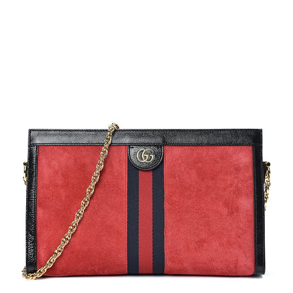 Gucci Suede Patent Web Small Ophidia Chain Shoulder Bag Hibiscus Red Black 1 of 14