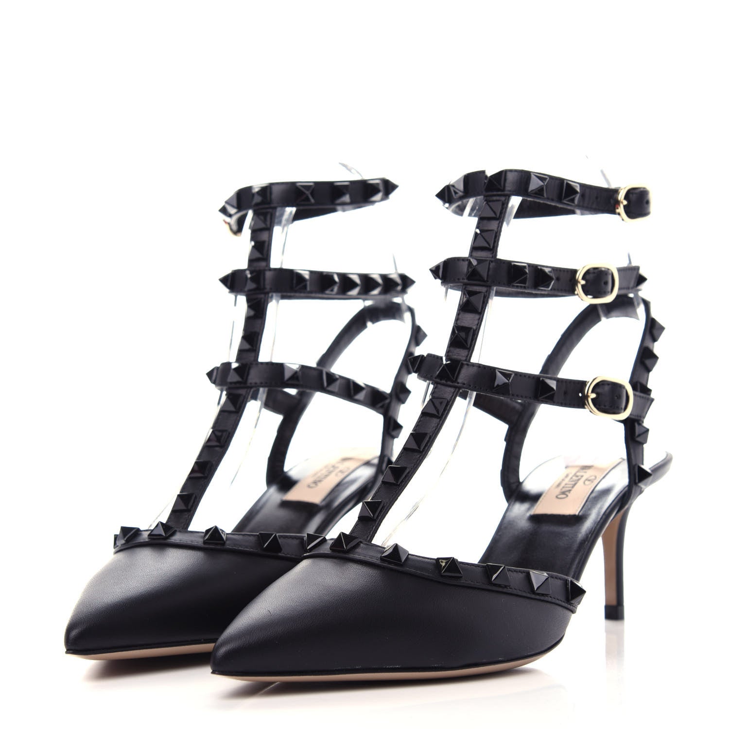 Valentino Garavani Nappa Rockstud Ankle Strap Low Heel Pumps 36.5 Black 3 of 13